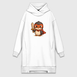 Женская толстовка-платье Маленький пингвин супергерой с мечем