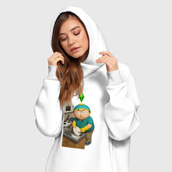 Женское худи-платье Эрик картман моет посуду в Sims, цвет: белый — фото 2