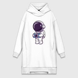 Женское худи-платье Космонавт фотограф, цвет: белый