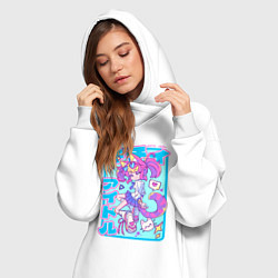 Женское худи-платье Аниме айдол - девочка-кошка - y2k Kawaii girl, цвет: белый — фото 2