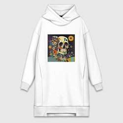 Женское худи-платье Череп в ярких цветах, цвет: белый