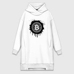 Женское худи-платье Биткоин в черной красках, цвет: белый