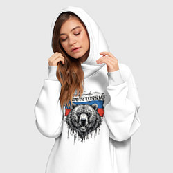 Женское худи-платье Флаг России и медведь, цвет: белый — фото 2