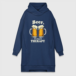Женское худи-платье Beer its liquid therapy, цвет: тёмно-синий