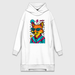 Женское худи-платье Лиса поп арт, цвет: белый