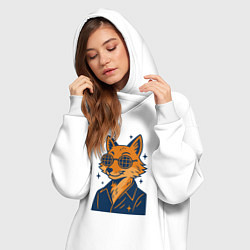 Женское худи-платье Лиса в очках, цвет: белый — фото 2