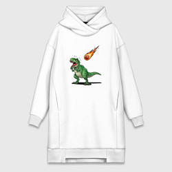 Женское худи-платье Страх динозавра, цвет: белый