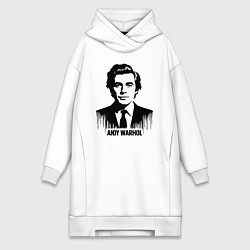 Женское худи-платье Портрет Энди Уорхола в каплях краски, цвет: белый
