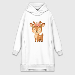 Женское худи-платье Милый олененок с венком, цвет: белый