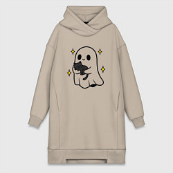 Женская толстовка-платье Призрак с котиком