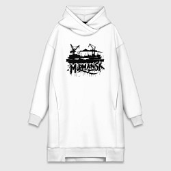 Женское худи-платье Мурманск порт с кранами, цвет: белый