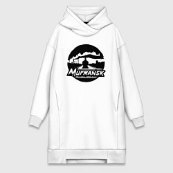 Женское худи-платье Мурманский порт в круге, цвет: белый