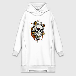 Женское худи-платье Футуристичный кибернетический череп, цвет: белый