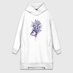 Женское худи-платье Рыба с цветами, цвет: белый