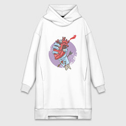 Женское худи-платье Сердце в руке зомби, цвет: белый