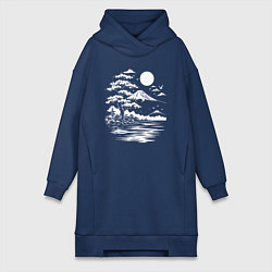 Женское худи-платье Лунная гармония Фудзи, цвет: тёмно-синий