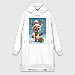 Женское худи-платье Милый мультяшный олень, цвет: белый