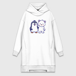 Женское худи-платье Пингвин и белый медведь, цвет: белый
