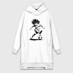 Женское худи-платье Футбольная атака аниме, цвет: белый