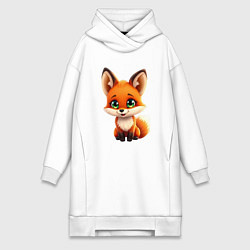 Женское худи-платье Пушистая радость: Лисёнок в мультяшном стиле, цвет: белый