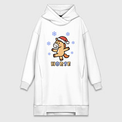 Женское худи-платье Лошадь и снежинки, символ года, цвет: белый