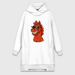 Женское худи-платье Красная лошадь в пиксельных очках, цвет: белый