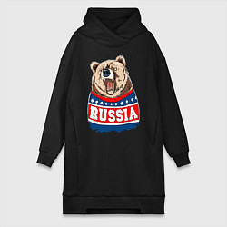 Женское худи-платье Made in Russia: медведь, цвет: черный