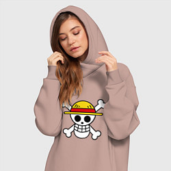 Женское худи-платье Флаг Луффи, цвет: пыльно-розовый — фото 2