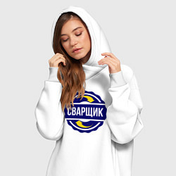Женское худи-платье Эмблема - сварщик, цвет: белый — фото 2