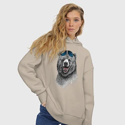 Толстовка оверсайз женская Медведь в очках, цвет: миндальный — фото 2