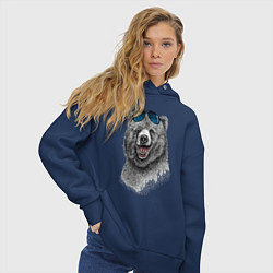 Толстовка оверсайз женская Медведь в очках, цвет: тёмно-синий — фото 2