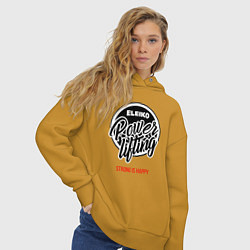 Толстовка оверсайз женская Powerlifting strong is happy, цвет: горчичный — фото 2