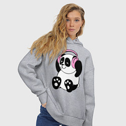 Толстовка оверсайз женская Panda in headphones панда в наушниках, цвет: меланж — фото 2