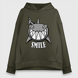 Толстовка оверсайз женская Shark Smile, цвет: хаки
