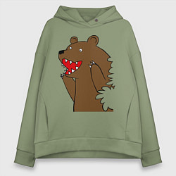 Толстовка оверсайз женская Медведь цензурный, цвет: авокадо