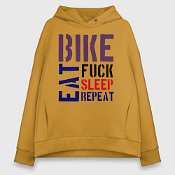 Толстовка оверсайз женская Bike eat sleep repeat, цвет: горчичный