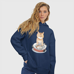Толстовка оверсайз женская Кот с Котенком, цвет: тёмно-синий — фото 2