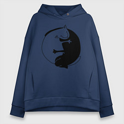 Толстовка оверсайз женская Инь-Янь Коты, цвет: тёмно-синий