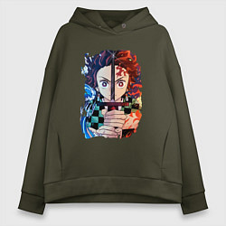 Толстовка оверсайз женская KIMETSU NO YAIBA, цвет: хаки