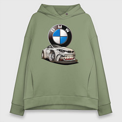 Толстовка оверсайз женская BMW оскал, цвет: авокадо