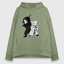 Толстовка оверсайз женская Котики против Вируса, цвет: авокадо