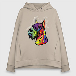 Толстовка оверсайз женская Берегись шнауцеров!, цвет: миндальный