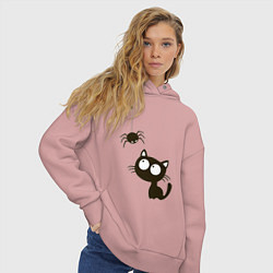 Толстовка оверсайз женская Котик и паучек, цвет: пыльно-розовый — фото 2