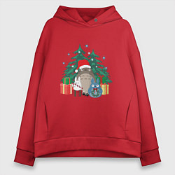 Толстовка оверсайз женская New Year Totoro, цвет: красный