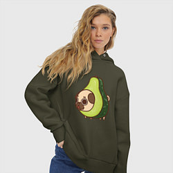 Толстовка оверсайз женская Мопс-авокадо, цвет: хаки — фото 2