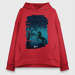 Толстовка оверсайз женская Конь, цвет: красный