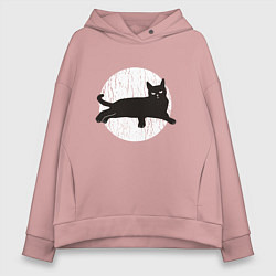 Толстовка оверсайз женская Черный кот, цвет: пыльно-розовый