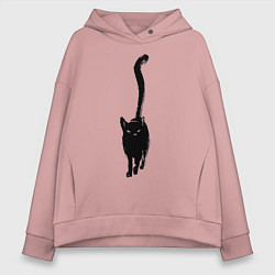Толстовка оверсайз женская Черный кот тушью, цвет: пыльно-розовый