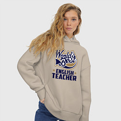 Толстовка оверсайз женская Worlds best English Teacher, цвет: миндальный — фото 2