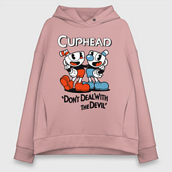 Толстовка оверсайз женская Cuphead, Dont deal with devil, цвет: пыльно-розовый